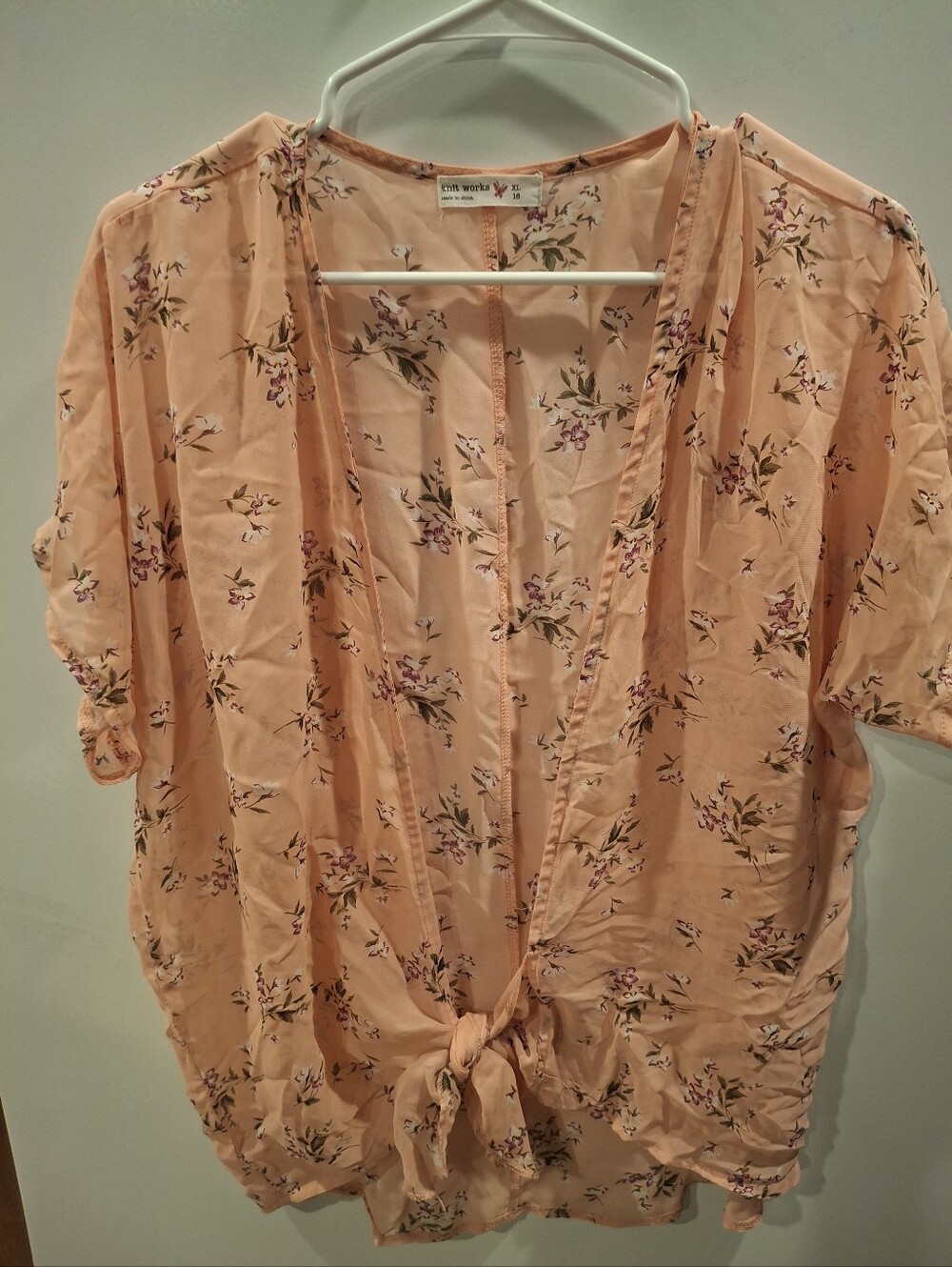 Knitworks Peach Floral Tie-Front Blouse